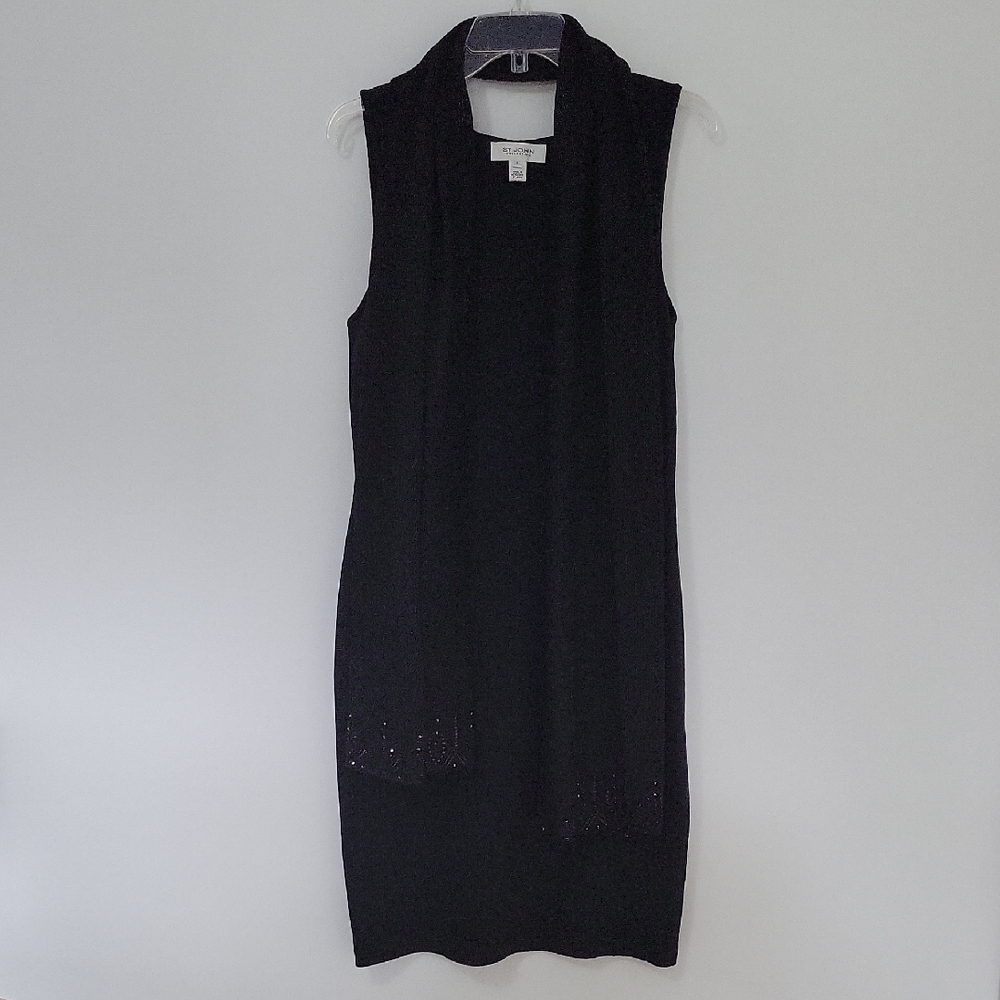 St. John Knit Black Sleeveless Dress with Shawl, Size 8